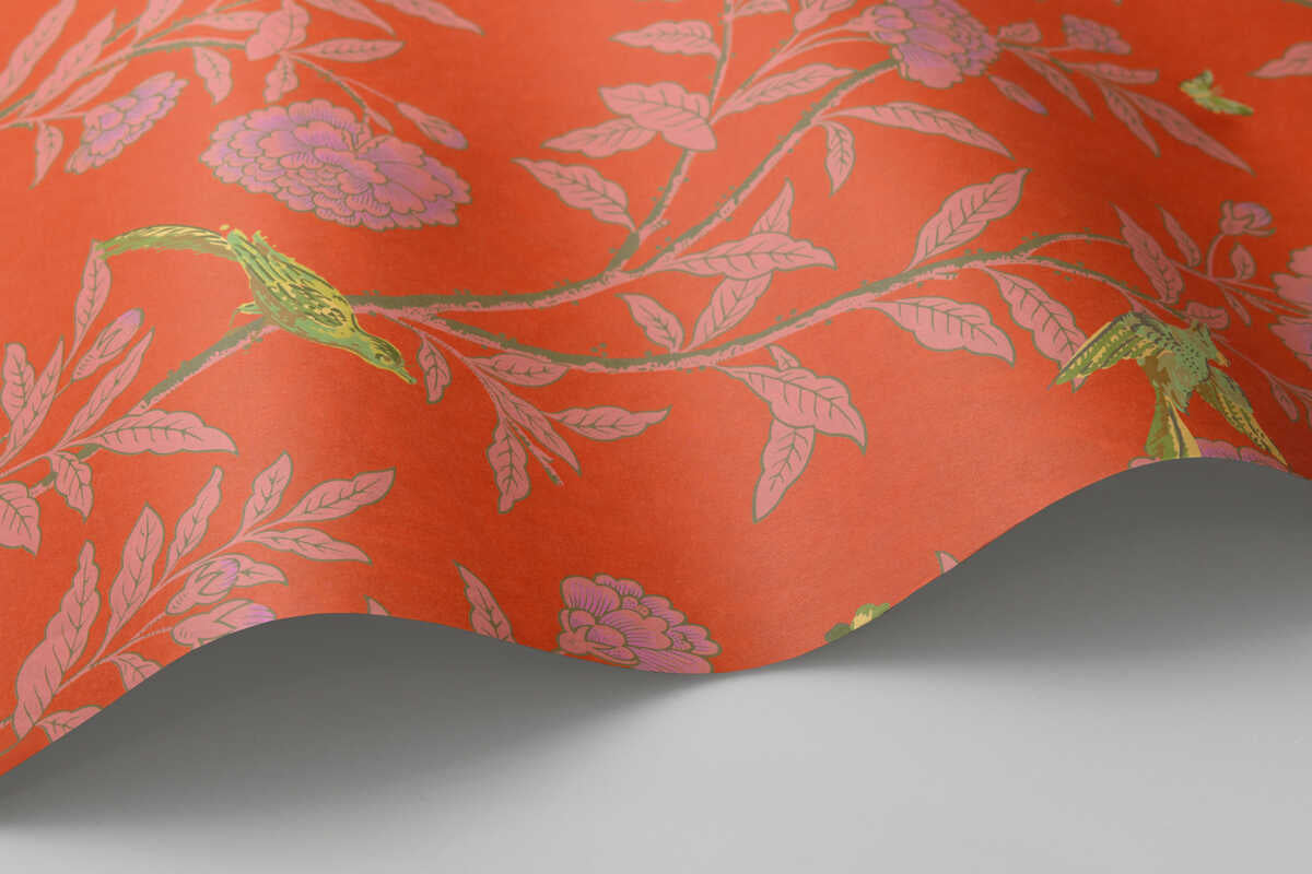 Roseberry With Birds - Vermillion - COLE & SON Wallpaper
