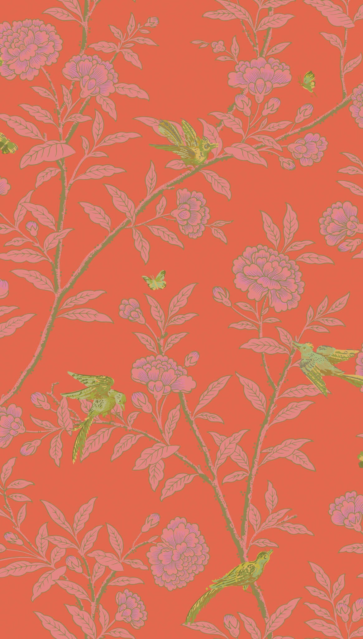 Roseberry With Birds - Vermillion - COLE & SON Wallpaper