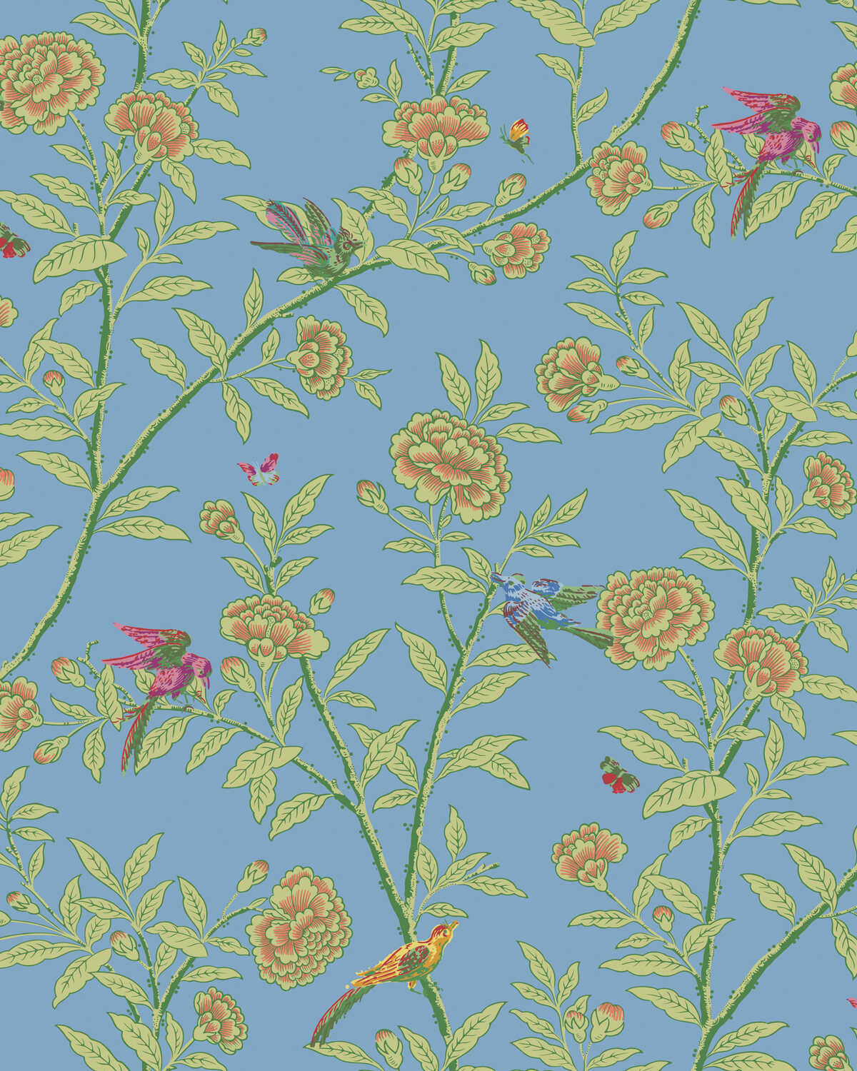 Roseberry With Birds - Blue - COLE & SON Wallpaper