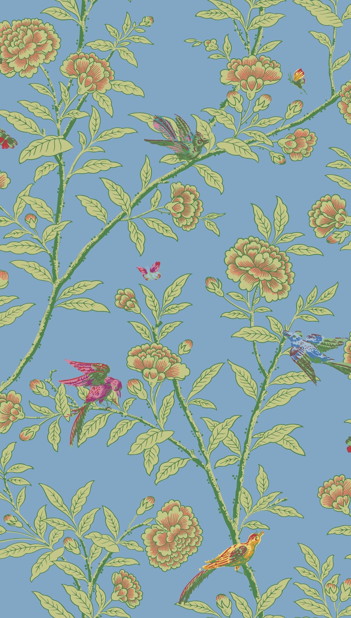 Roseberry With Birds - Blue - Cole & Son Wallpaper