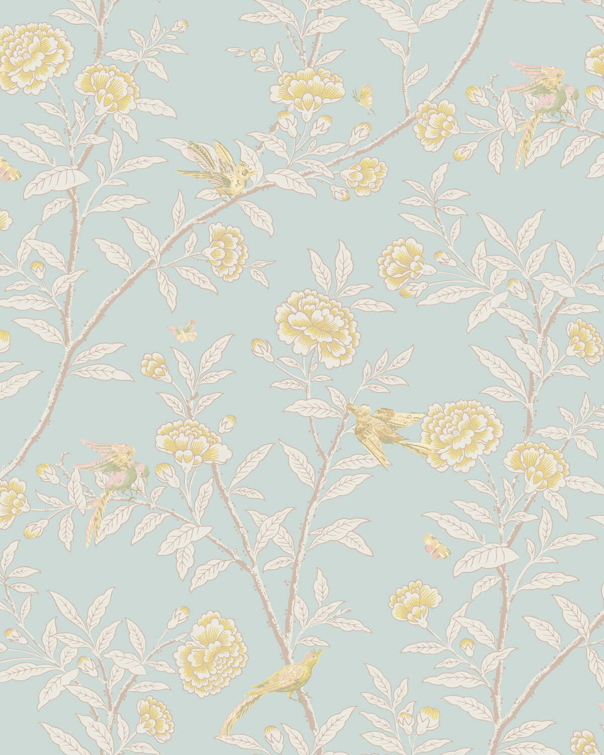Roseberry With Birds - P Blue - COLE & SON Wallpaper