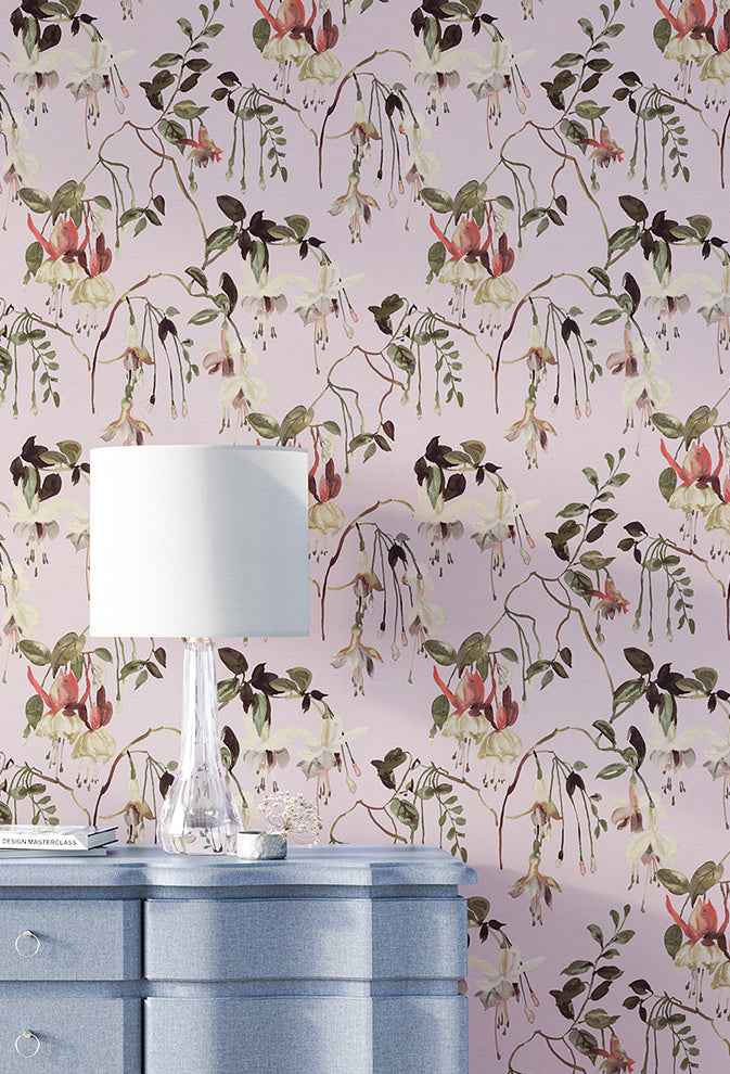 Blushing Blooms Pink Posy on Manila Hemp - Phillip Jeffries 9830 - Phillip Jeffries Wallpaper Wallpaper