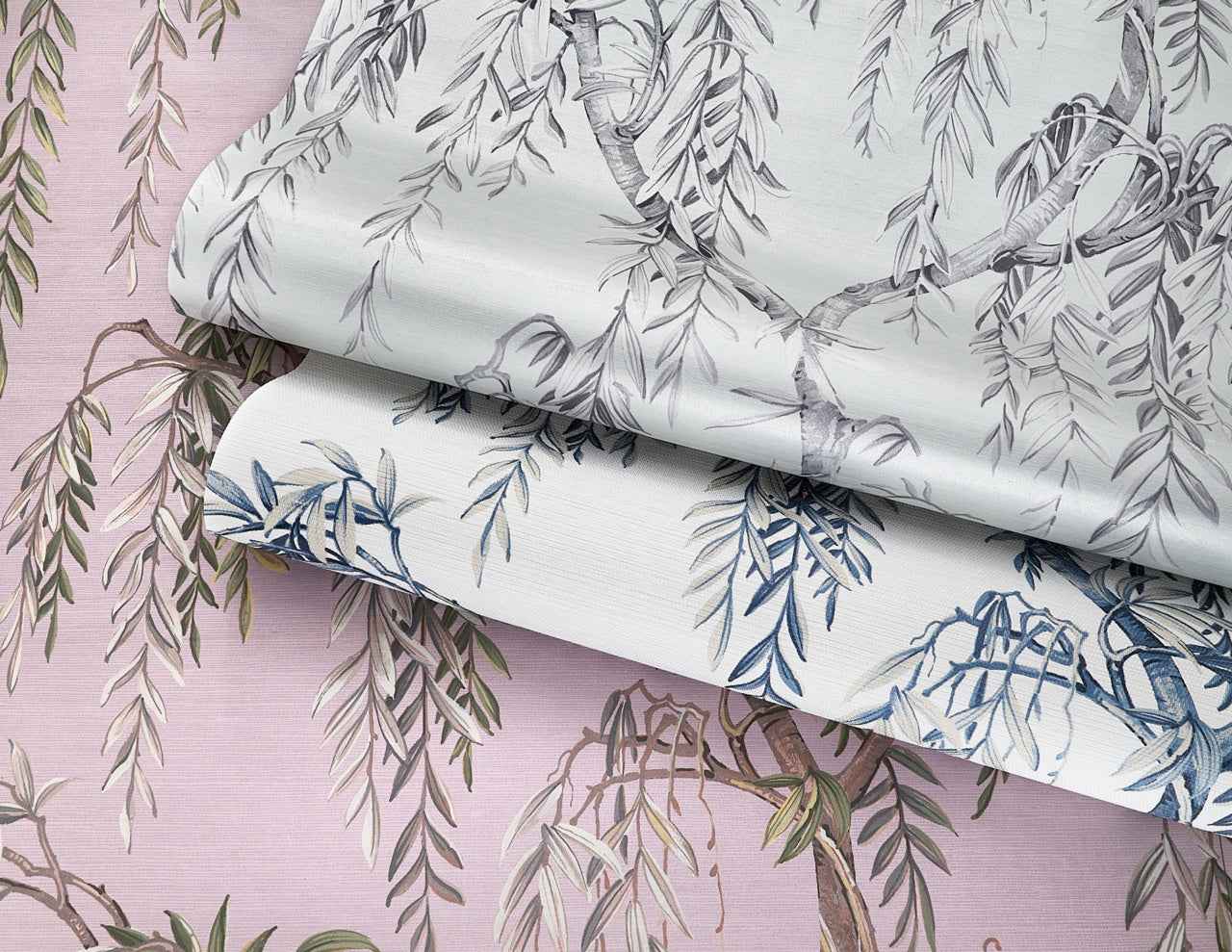 Whispering Willows Pink Serenity on Glam Grass - Phillip Jeffries 27803 - Phillip Jeffries Wallpaper Wallpaper
