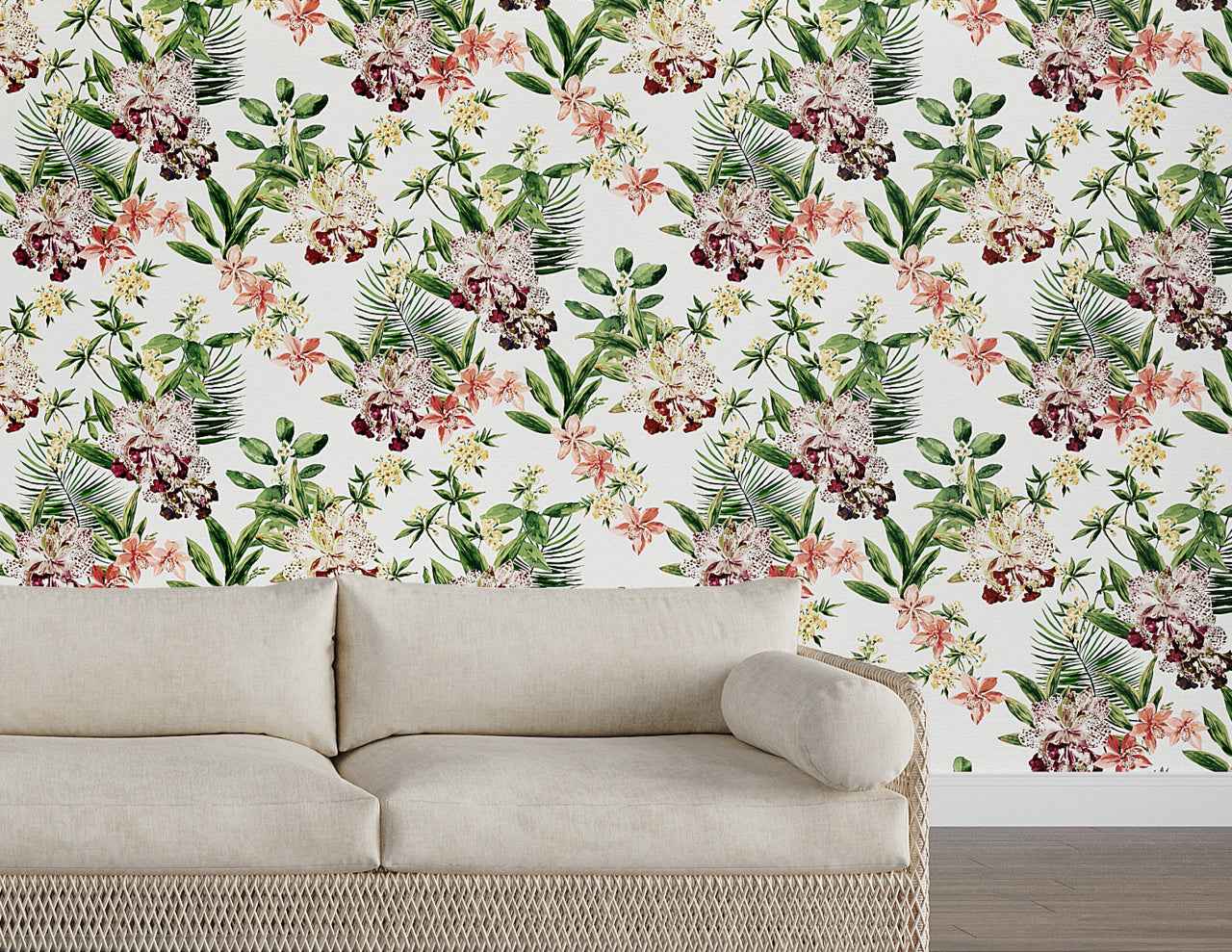 Aloha Orchids Mai Tai Multi on Woven Walls - Phillip Jeffries 10556 - Phillip Jeffries Wallpaper Wallpaper