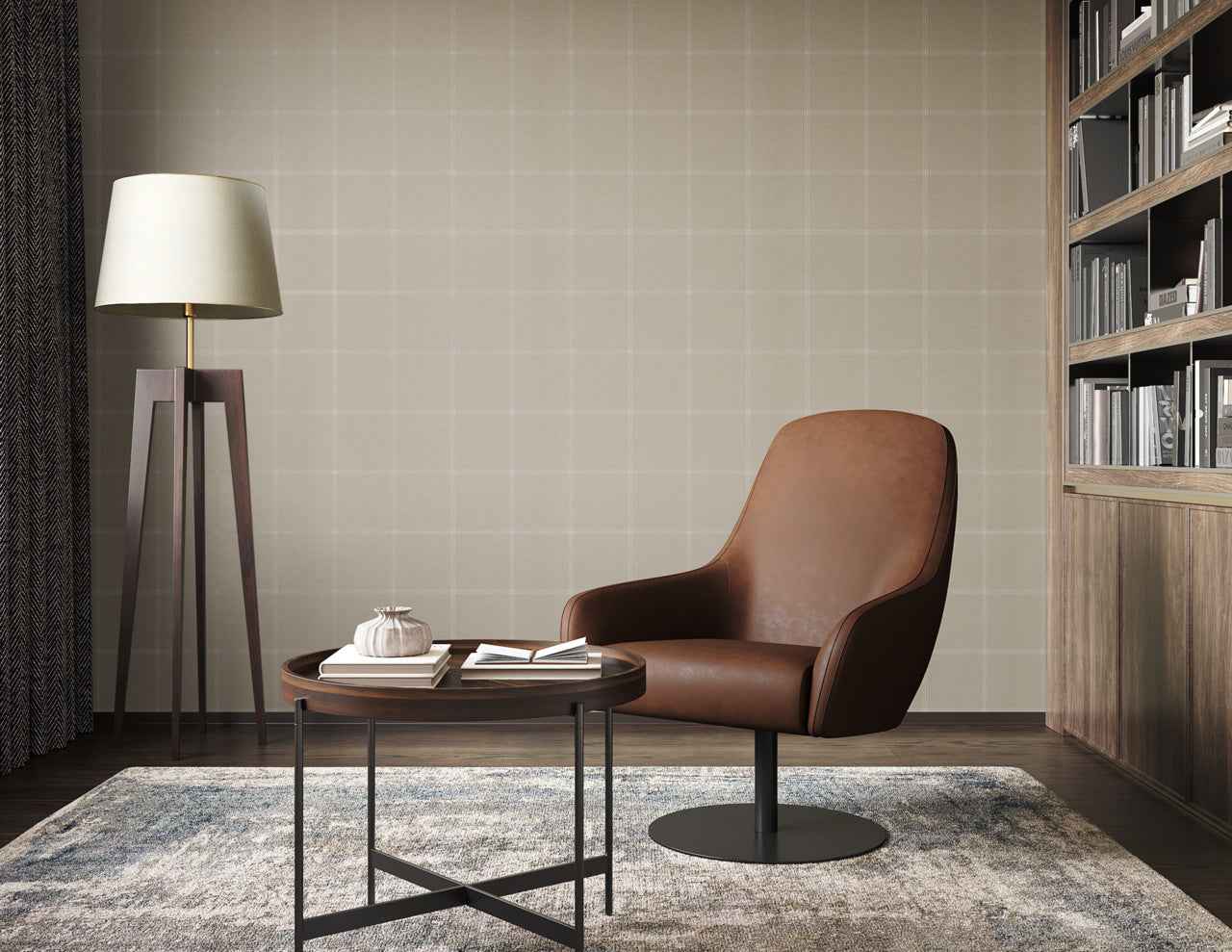 Jackson Plaid White and Taupe on Canvas Linen - Phillip Jeffries 10705 - Phillip Jeffries Wallpaper Wallpaper