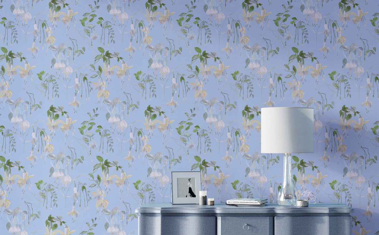 Blushing Blooms Oxford Blue on Manila Hemp - Phillip Jeffries 9831 - Phillip Jeffries Wallpaper Wallpaper