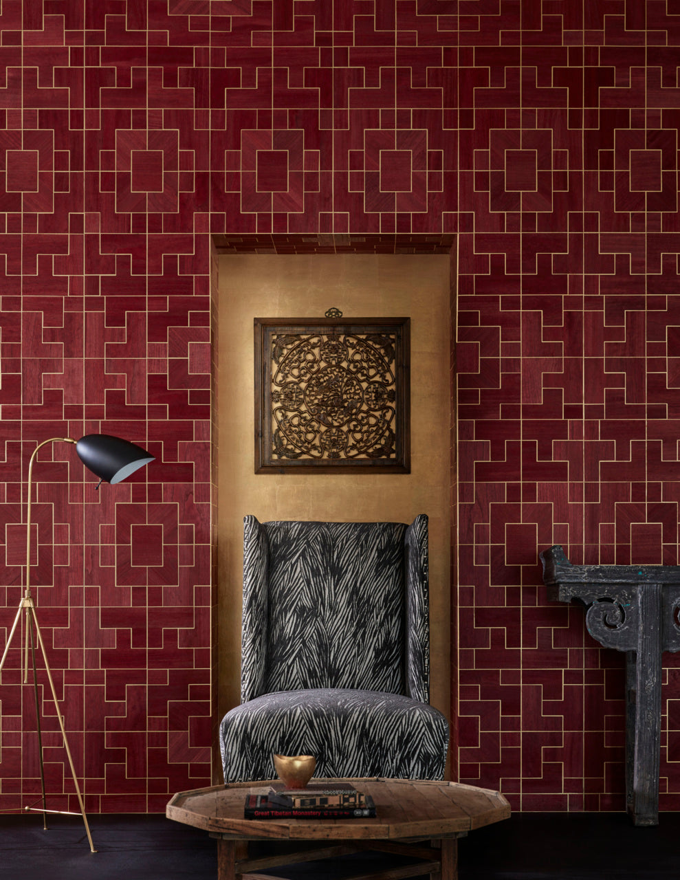 FRETWORK-ARISTOCRATIC-RED-PHILLIP-JEFFRIES-6875 - Phillip Jeffries Wallpaper Wallcovering