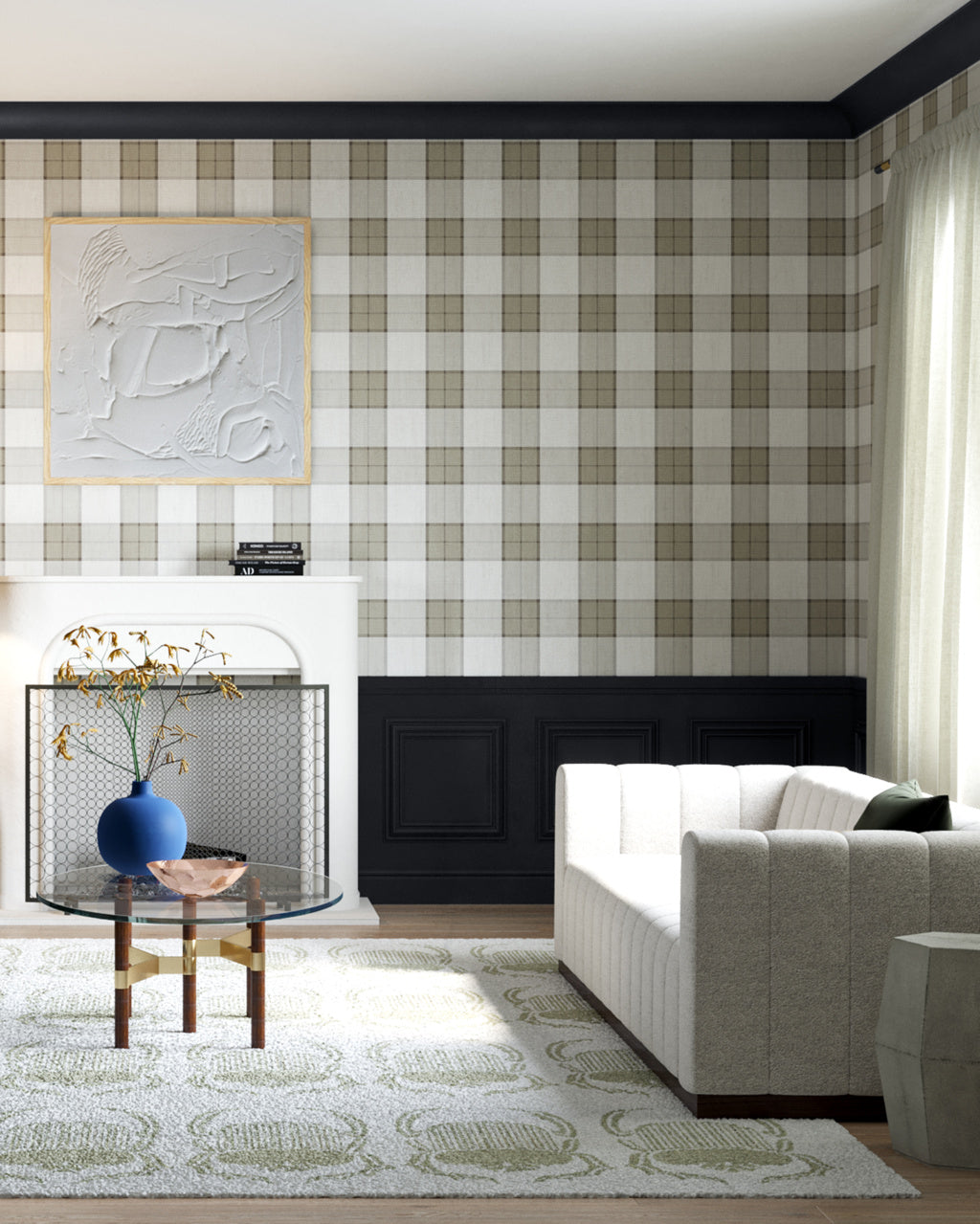 PAXTON-PLAID-WHITE-AND-GREY-ON-CANVAS-LINEN-PHILLIP-JEFFRIES-9120 - Phillip Jeffries Wallpaper Wallcovering