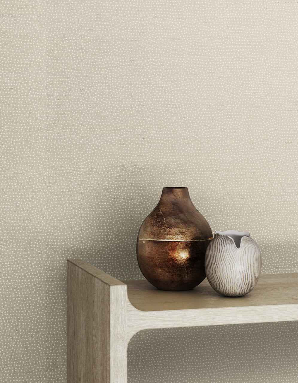 Droplets Taupe with White on Manila Hemp - Phillip Jeffries 10009 - Phillip Jeffries Wallpaper Wallpaper
