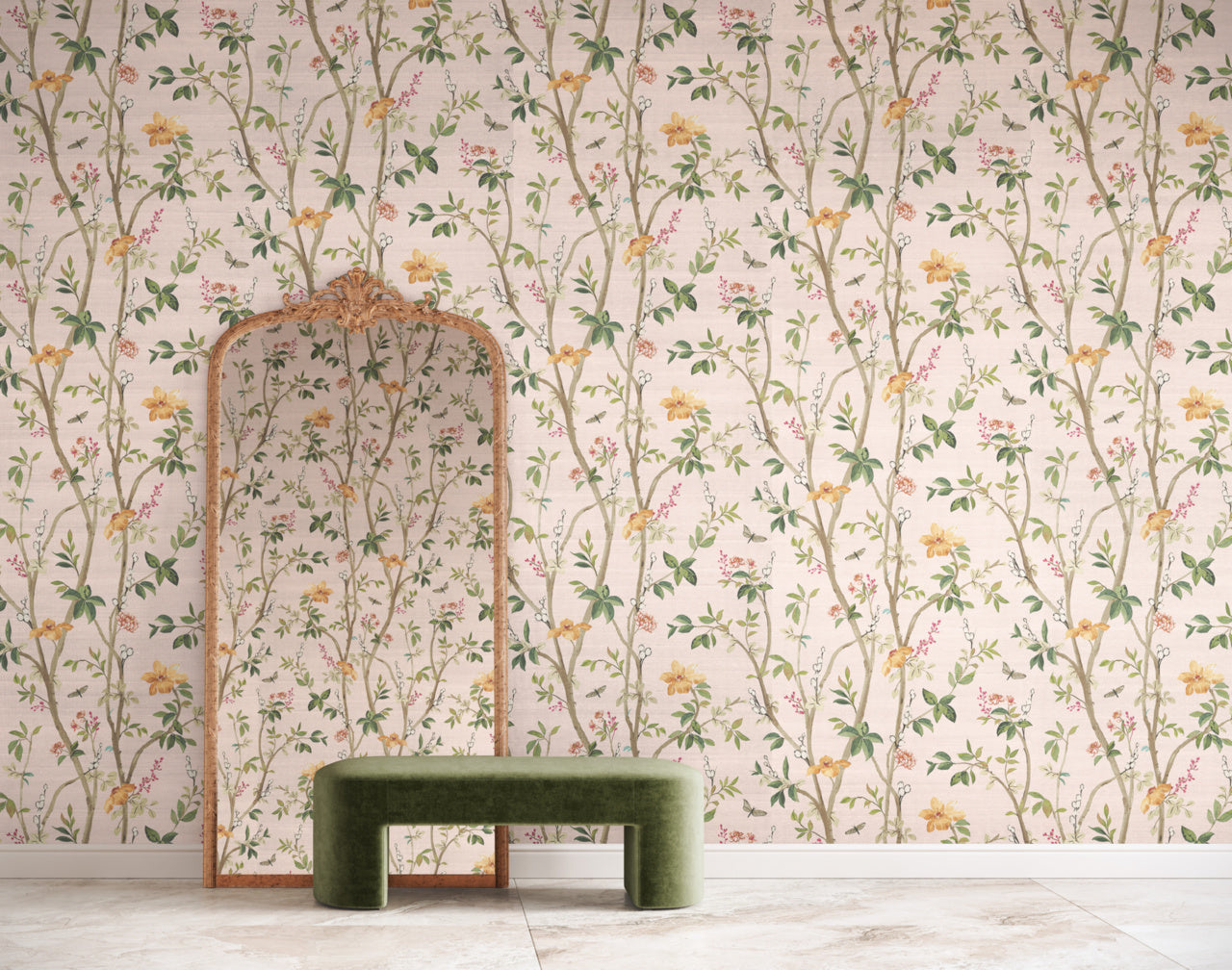 JASMINE-BLUSHING-VINE-ON-STAR-DUST-SILK-PHILLIP-JEFFRIES-35402 - Phillip Jeffries Wallpaper Papel pintado