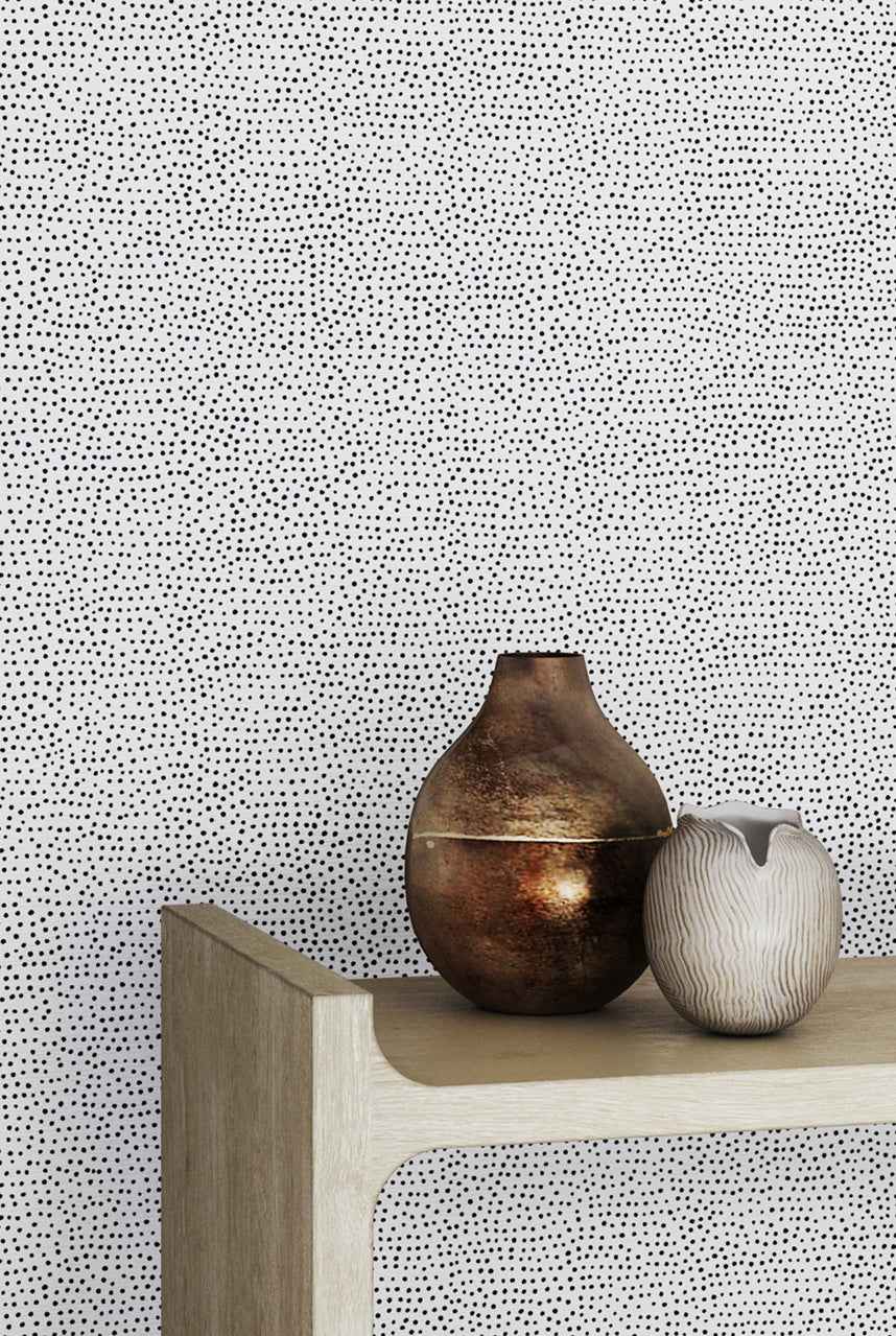 Droplets White with Black on Woven Walls - Phillip Jeffries 10015 - Phillip Jeffries Wallpaper Wallpaper