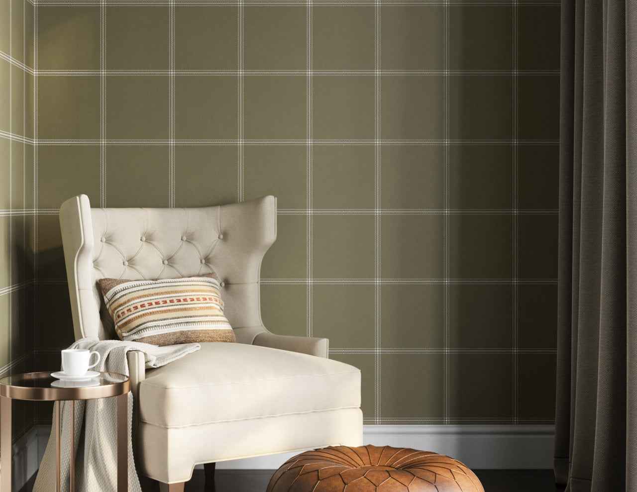 Jackson Plaid White and Forest on Canvas Linen - Phillip Jeffries 10710 - Phillip Jeffries Wallpaper Wallpaper