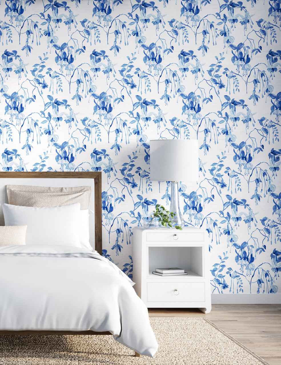Blushing Blooms Cobalt Crush on Star Dust Silk - Phillip Jeffries 9829 - Phillip Jeffries Wallpaper Wallpaper