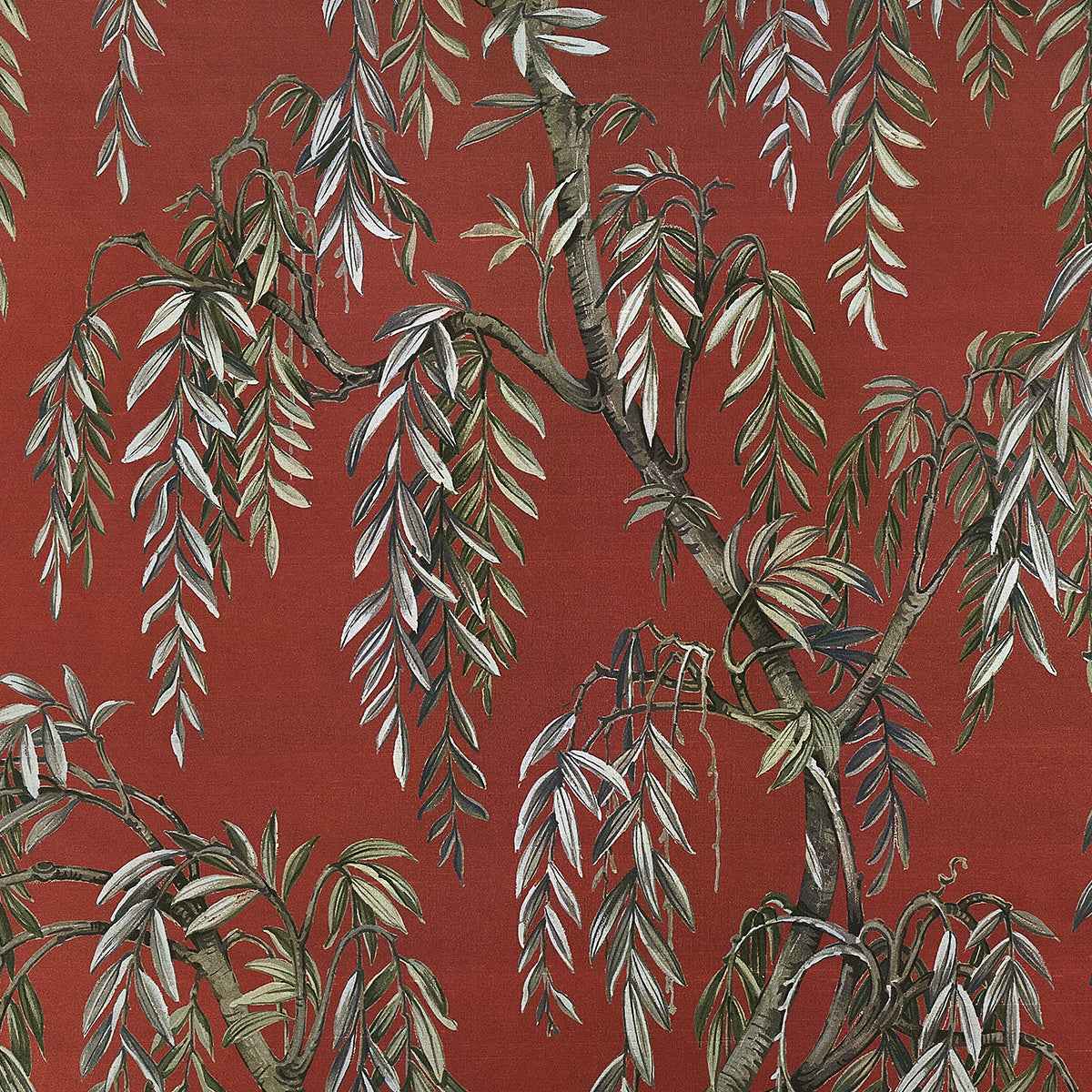 Whispering Willows Scarlet Veil on Star Dust Silk - Phillip Jeffries 27801 - Phillip Jeffries Wallpaper Wallpaper