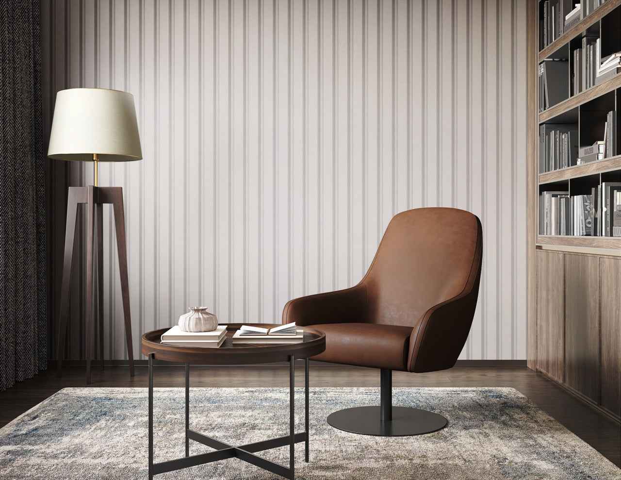 Prairie Stripe Grey and Cream on Suede Lounge - Phillip Jeffries 10736 - Phillip Jeffries Wallpaper Wallpaper