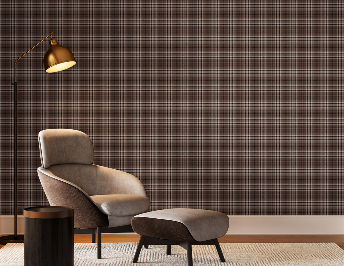 Caldwell Plaid Umber Lines on Canvas Linen - Phillip Jeffries 43205 - Phillip Jeffries Wallpaper Wallpaper