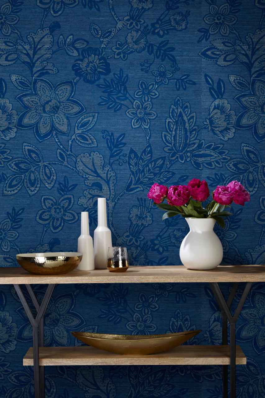 Bohemia Cobalt on Manila Hemp - Phillip Jeffries 7494 - Phillip Jeffries Wallpaper Wallpaper