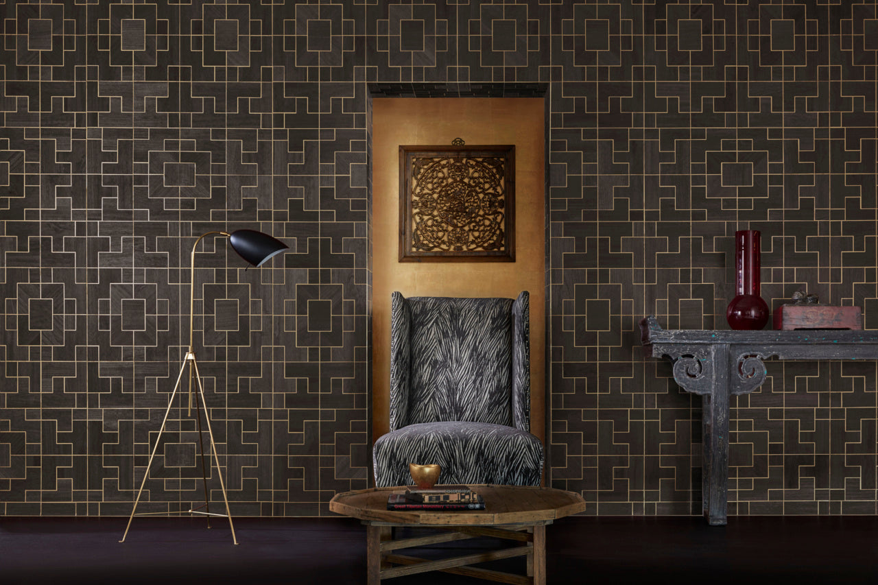 FRETWORK-COMMANDING-CHARCOAL-PHILLIP-JEFFRIES-6877 - Phillip Jeffries Wallpaper Wallcovering