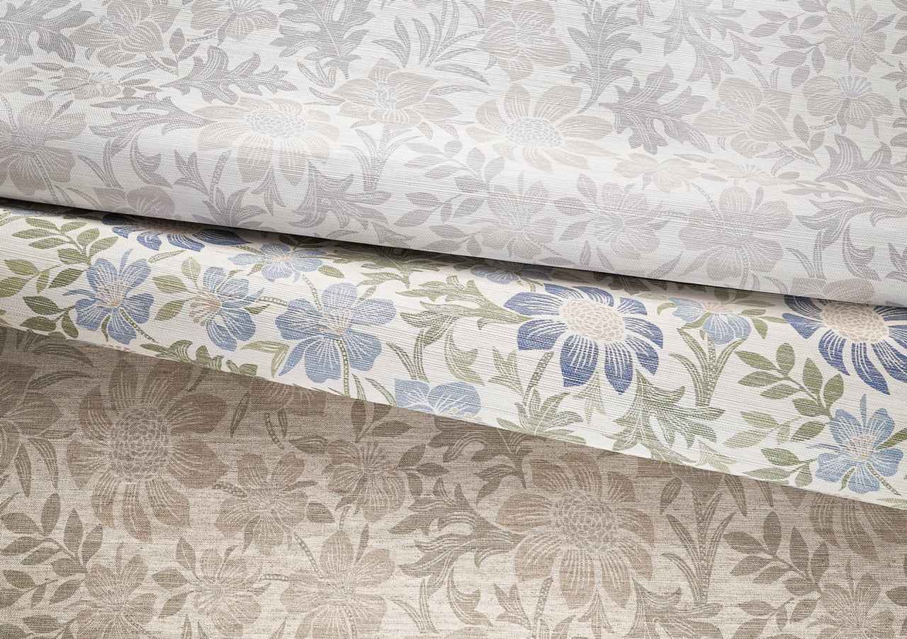 Brittany Botanicals Smokey Taupe on Canvas Linen - Phillip Jeffries 25904 - Phillip Jeffries Wallpaper Wallpaper