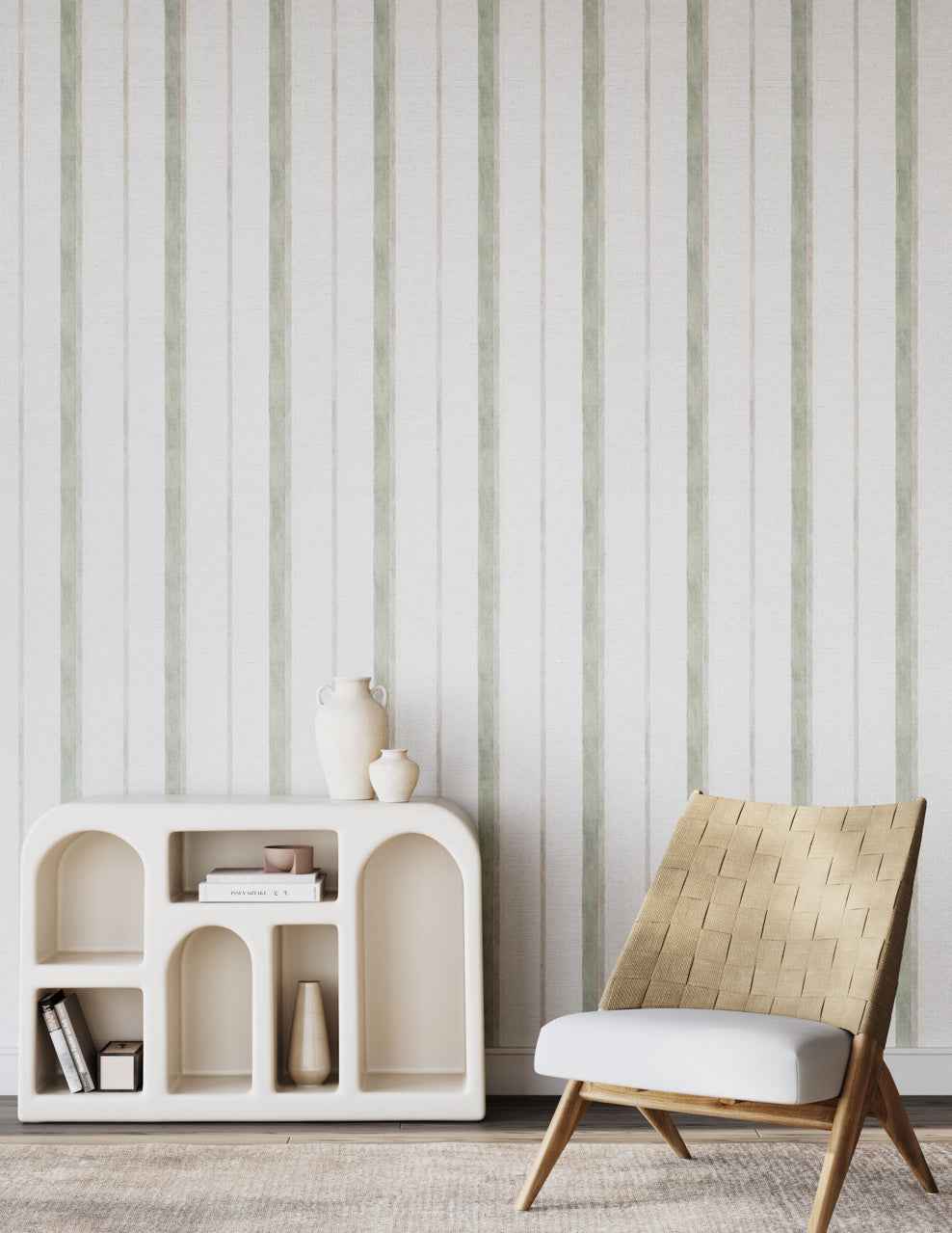 Saint-Tropez Stripe Sage Soiree on Glam Grass - Phillip Jeffries 27504 - Phillip Jeffries Wallpaper Wallpaper