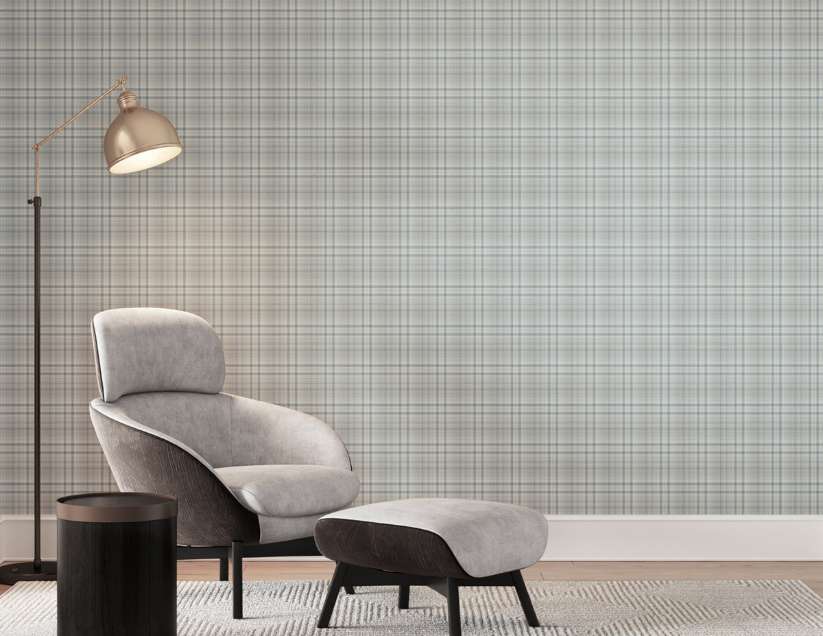 Caldwell Plaid Azure Stitch on Manila Hemp - Phillip Jeffries 43204 - Phillip Jeffries Wallpaper Wallpaper
