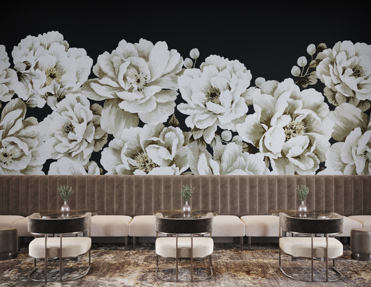PERFECT-PEONIES-BLACK-ON-MANILA-HEMP-PHILLIP-JEFFRIES-10171 - Phillip Jeffries Wallpaper Wallcovering