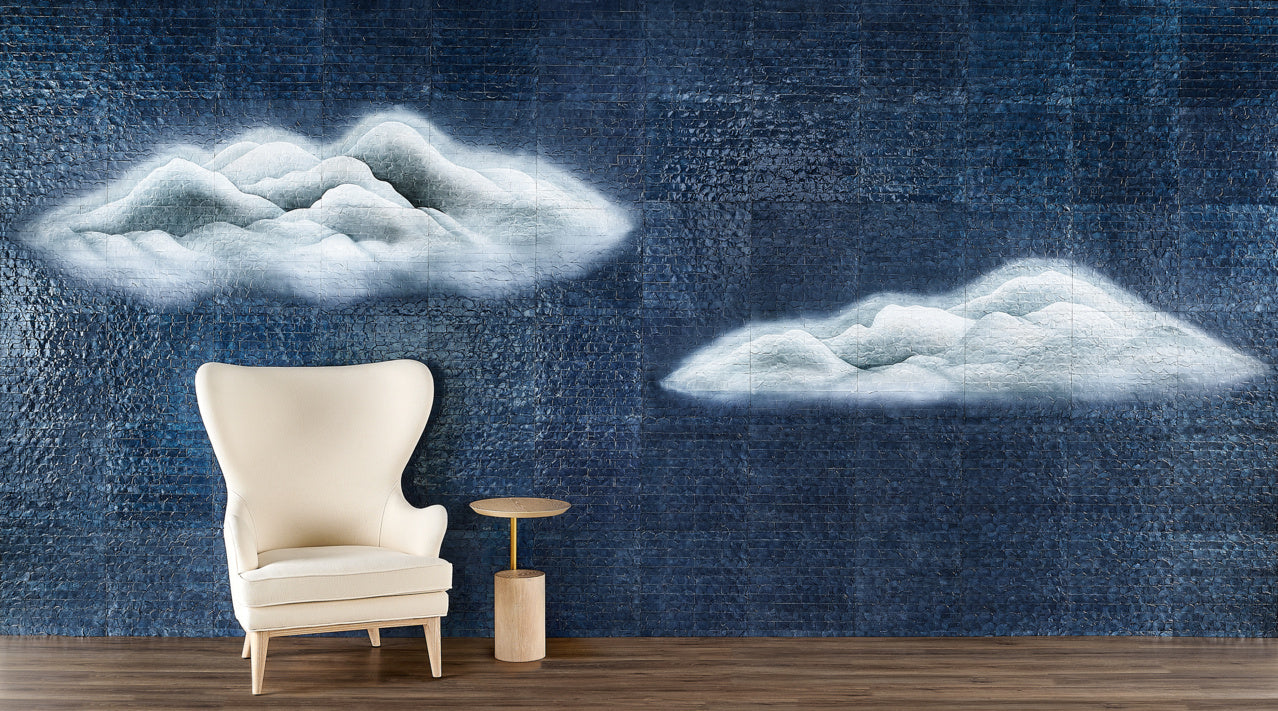 CUMULUS-CAPIZ-BLISSFUL-BLUE-HANDPAINTED-PHILLIP-JEFFRIES-10088 - Phillip Jeffries Wallpaper Wallcovering