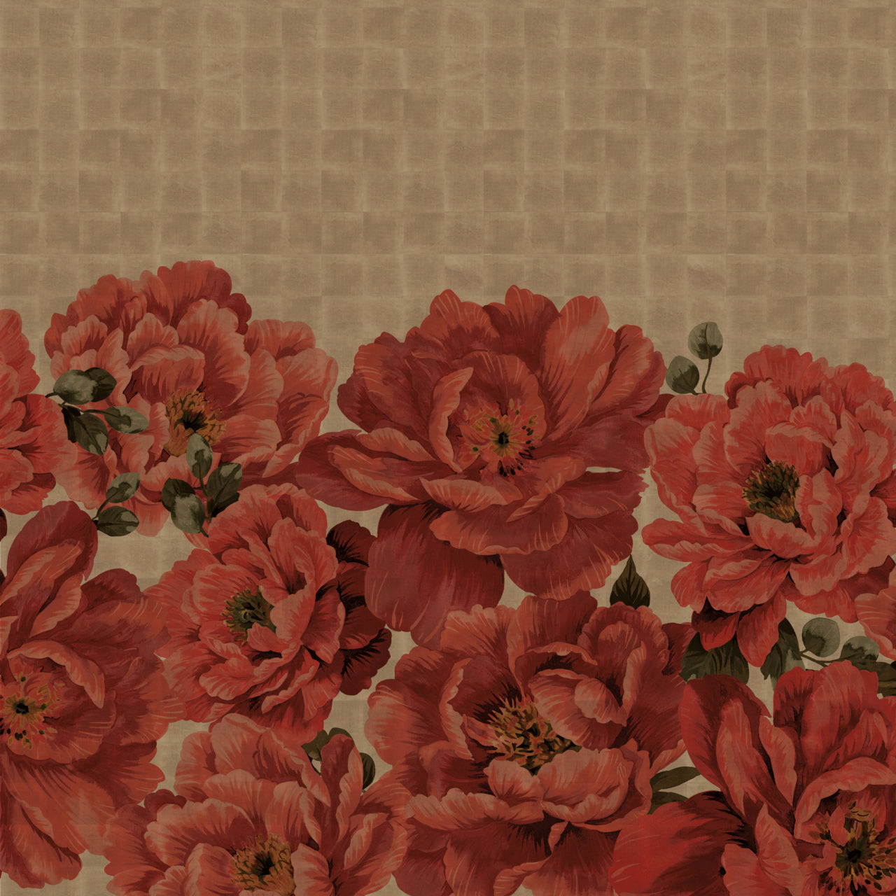PERFECT-PEONIES-RED-CHARM-ON-GILDED-METALLIC-LEAF-PHILLIP-JEFFRIES-10173 - Phillip Jeffries Wallpaper Wallcovering