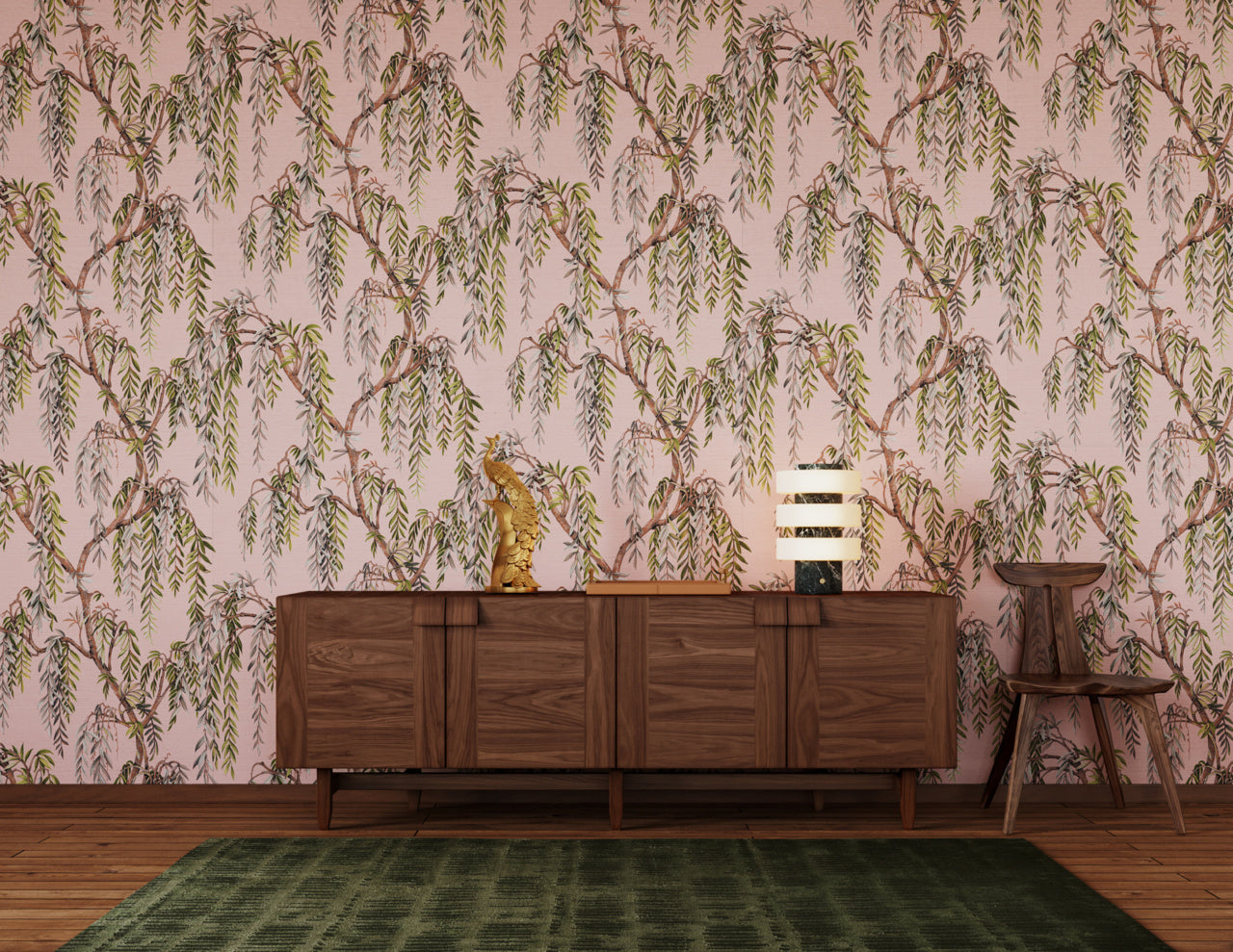 WHISPERING-WILLOWS-PINK-SERENITY-ON-GLAM-GRASS-PHILLIP-JEFFRIES-27803 - Phillip Jeffries Wallpaper Wallcovering