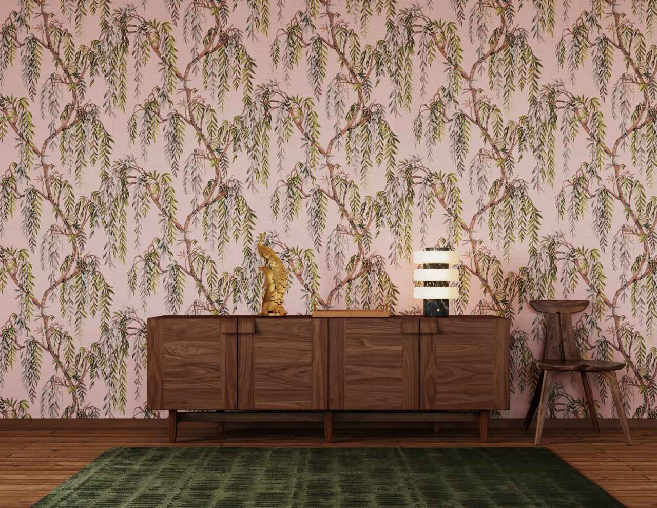 Whispering Willows Pink Serenity on Glam Grass - Phillip Jeffries 27803 - Phillip Jeffries Wallpaper Wallpaper