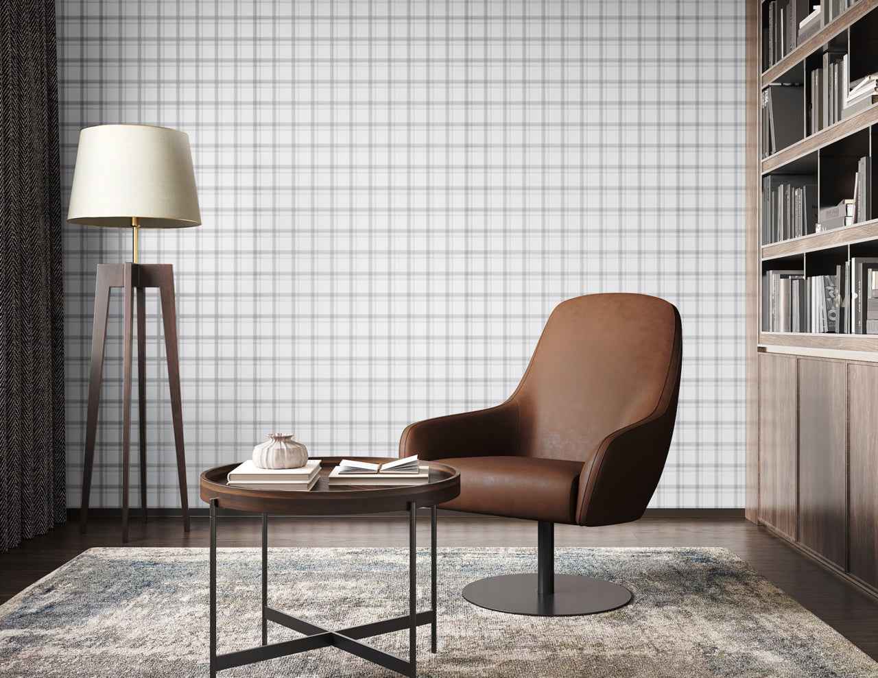 Prairie Plaid Grey and White on Vinyl Abaca - Phillip Jeffries 10724 - Phillip Jeffries Wallpaper Wallpaper