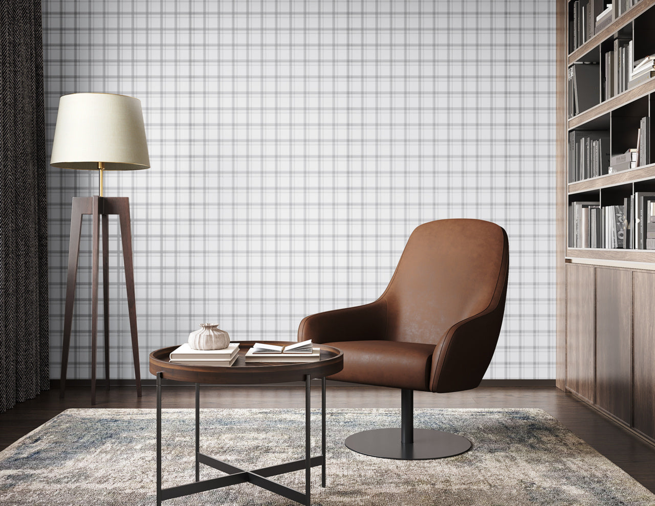 PRAIRIE-PLAID-GREY-AND-WHITE-ON-VINYL-ABACA-PHILLIP-JEFFRIES-10724 - Phillip Jeffries Wallpaper Wallcovering