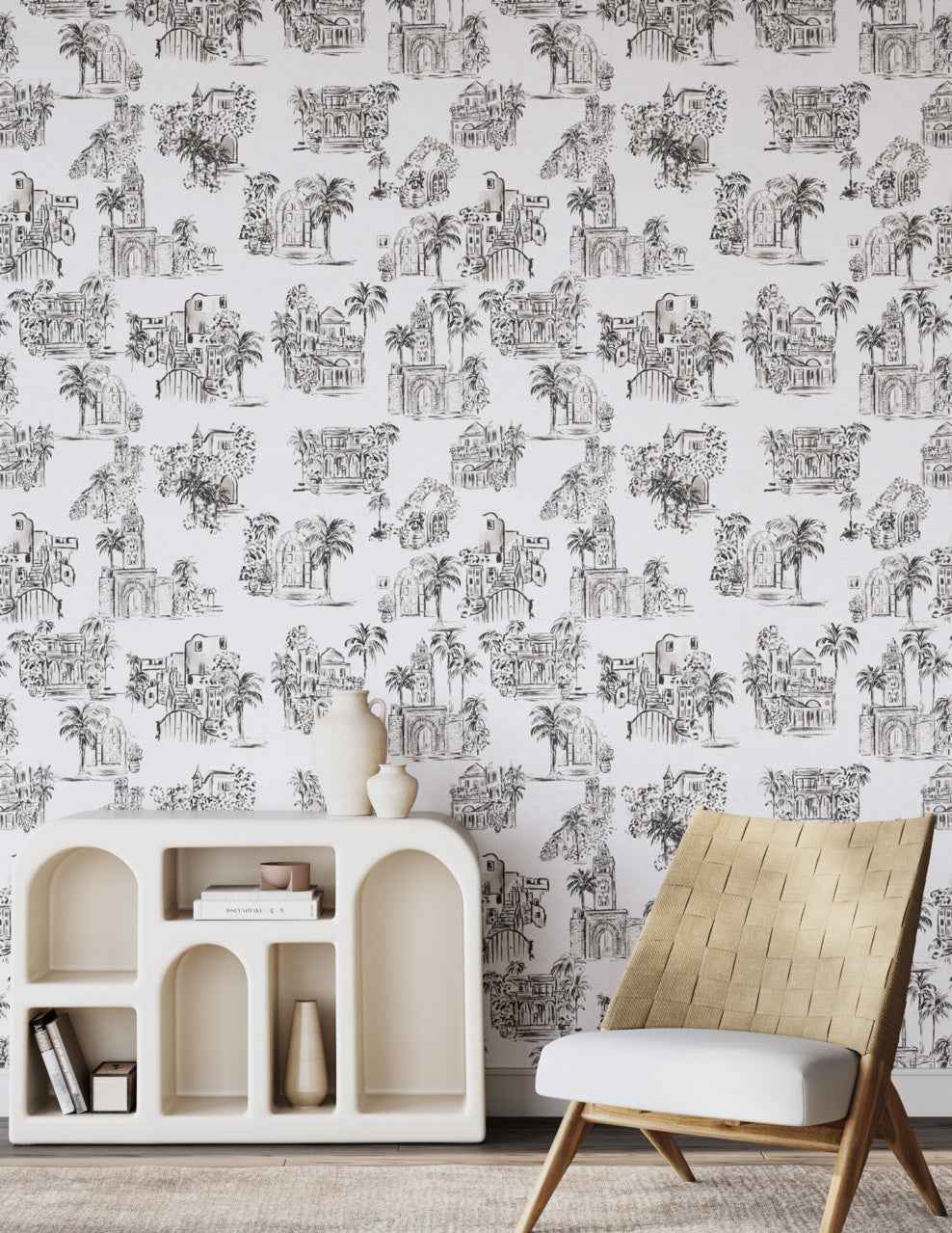 Toulouse Toile Midnight Stroll on Vinyl Canvas - Phillip Jeffries 28901 - Phillip Jeffries Wallpaper Wallpaper