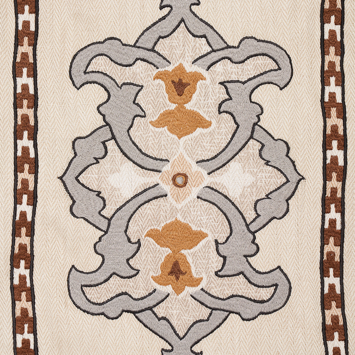 TEMARA-HAND-EMBROIDERED-PRINT-NATURAL-SCHUMACHER-175182 - Schumacher Fabric