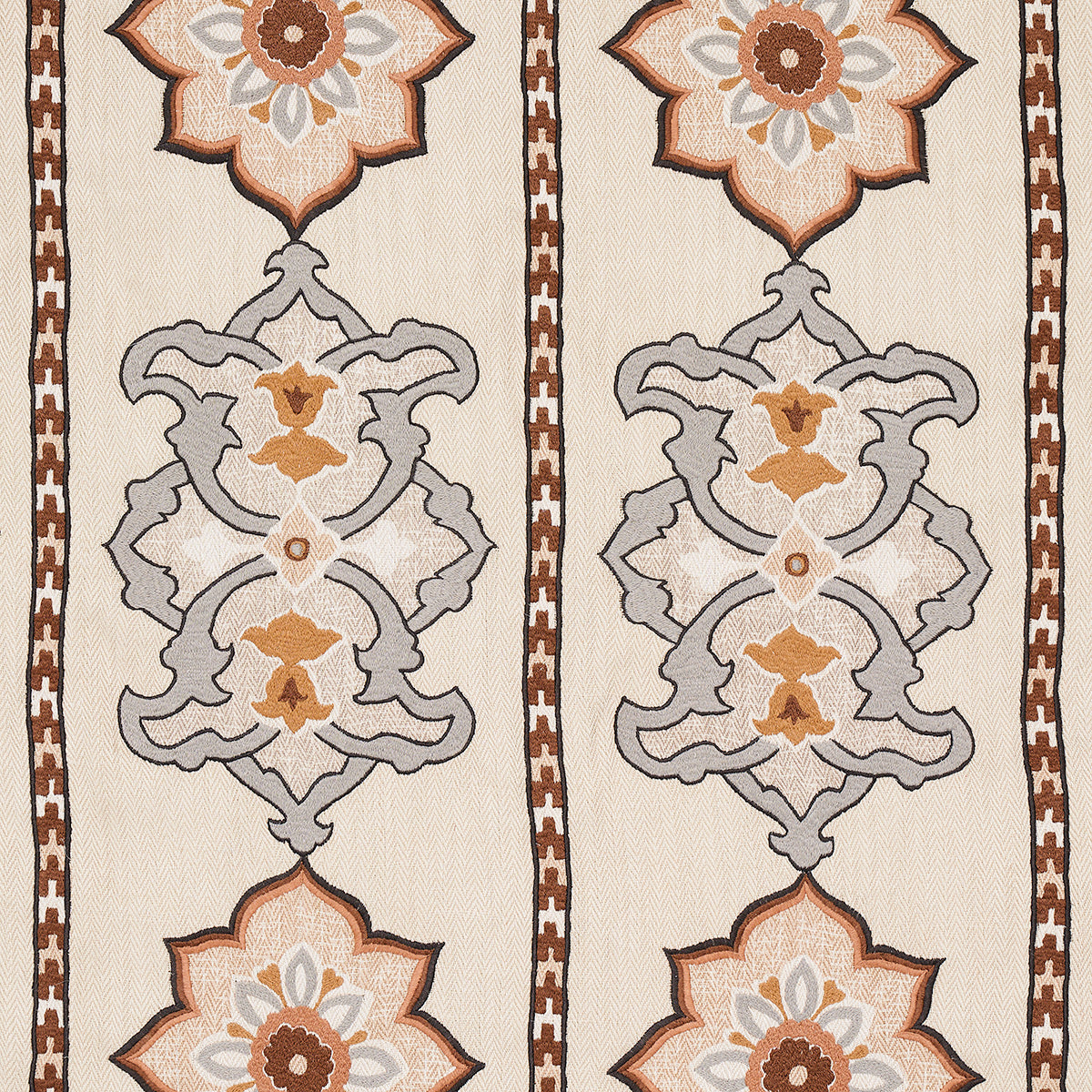 TEMARA-HAND-EMBROIDERED-PRINT-NATURAL-SCHUMACHER-175182 - Schumacher Fabric