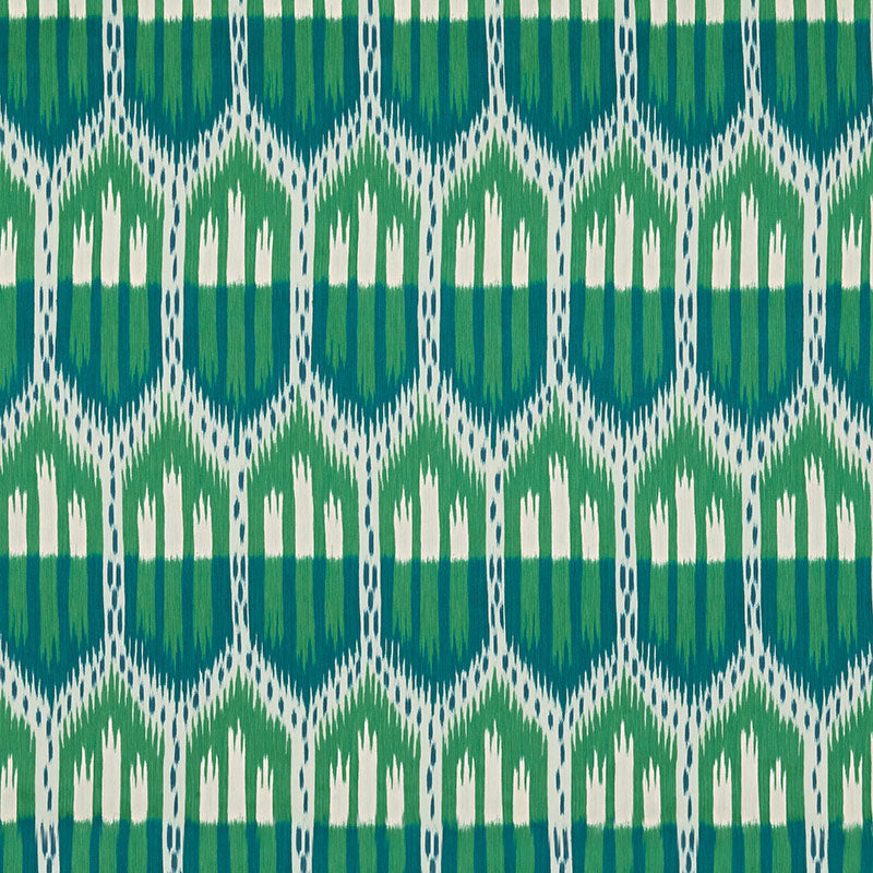 Bukhara Ikat - Emerald & Peacock - Schumacher 176083 Fabric - Schumacher Fabric