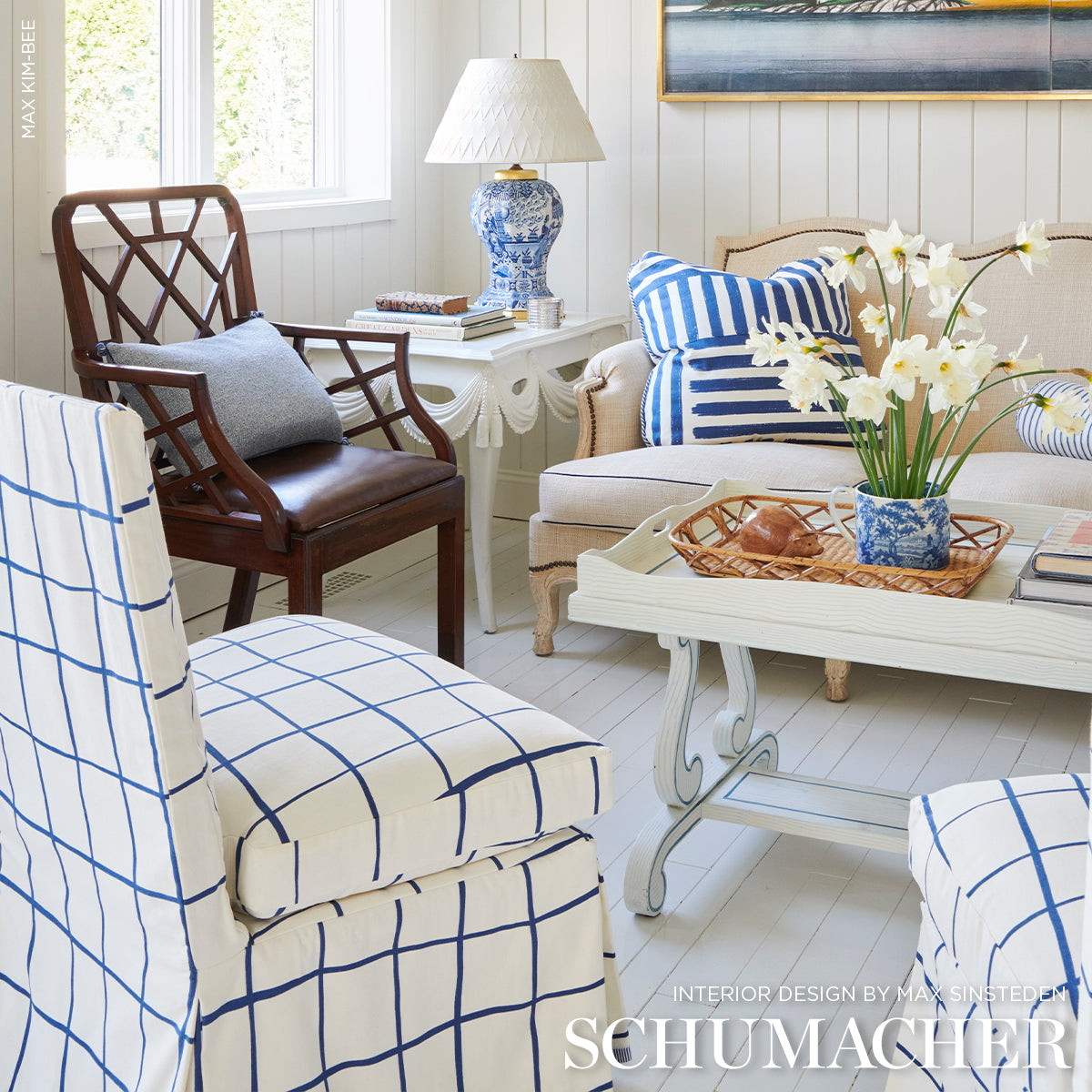 Painterly Windowpane - Navy - Schumacher 180295 Fabric - Schumacher Fabric