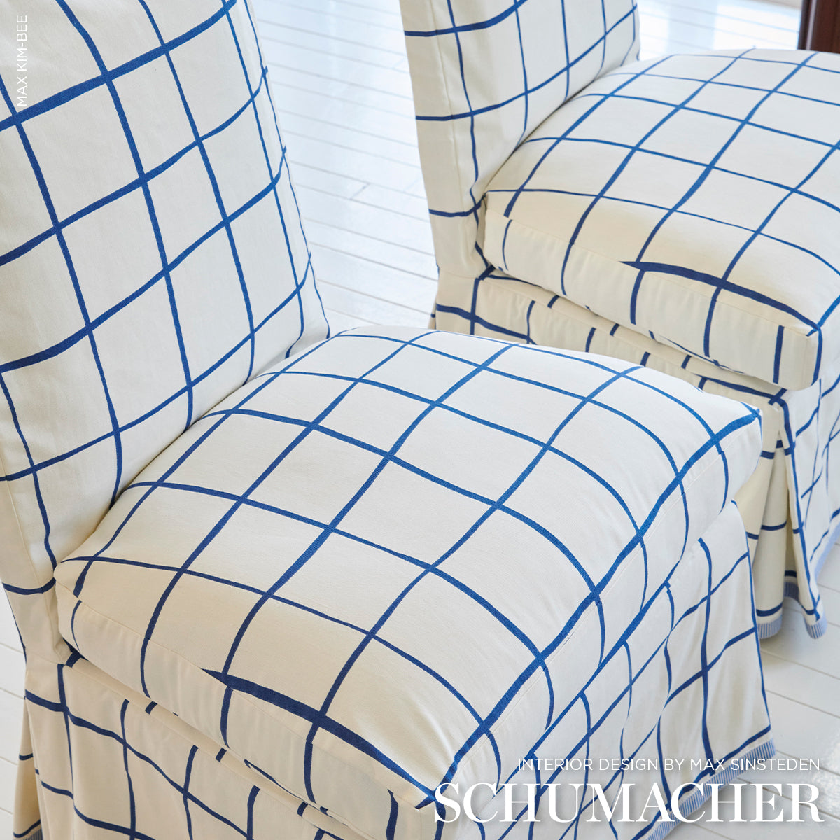Painterly Windowpane - Navy - Schumacher 180295 Fabric - Schumacher Fabric