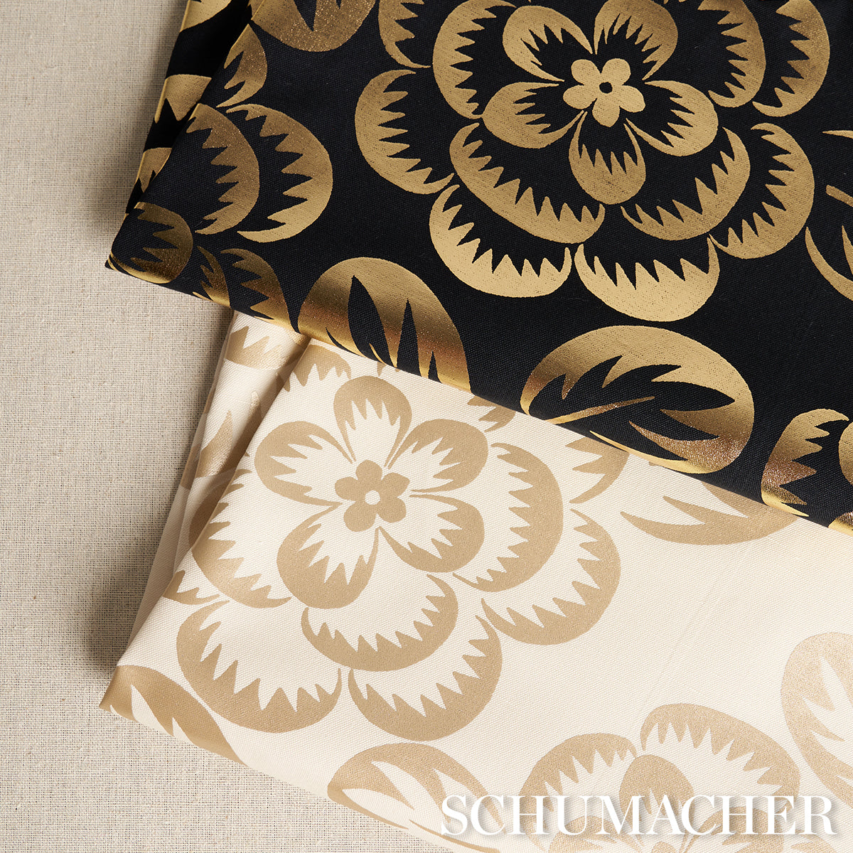 ANGELICA-FLORAL-GOLD-NOIR-SCHUMACHER-180871 - Schumacher Fabric