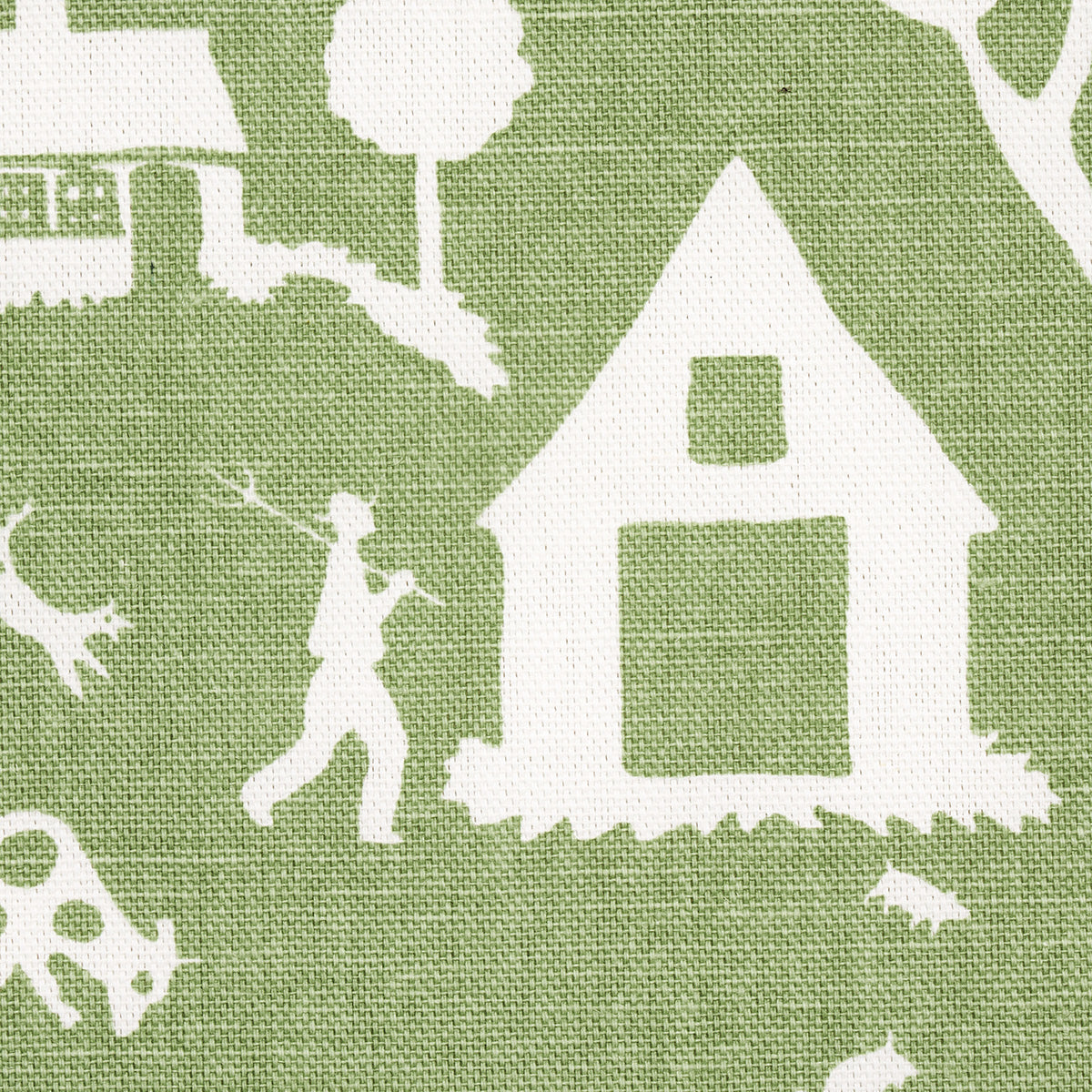 Farm Scene - Green - Schumacher 180880 Fabric - Schumacher Fabric