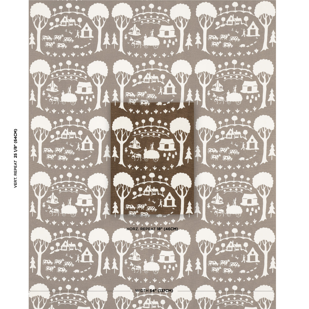 FARM-SCENE-BROWN-SCHUMACHER-180881 - Schumacher Fabric