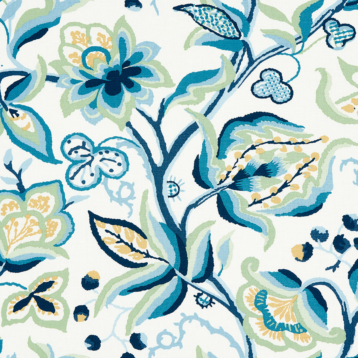 ALEXANDRA-VINE-LINEN-NAVY-LEAF-SCHUMACHER-180970 - Schumacher Fabric