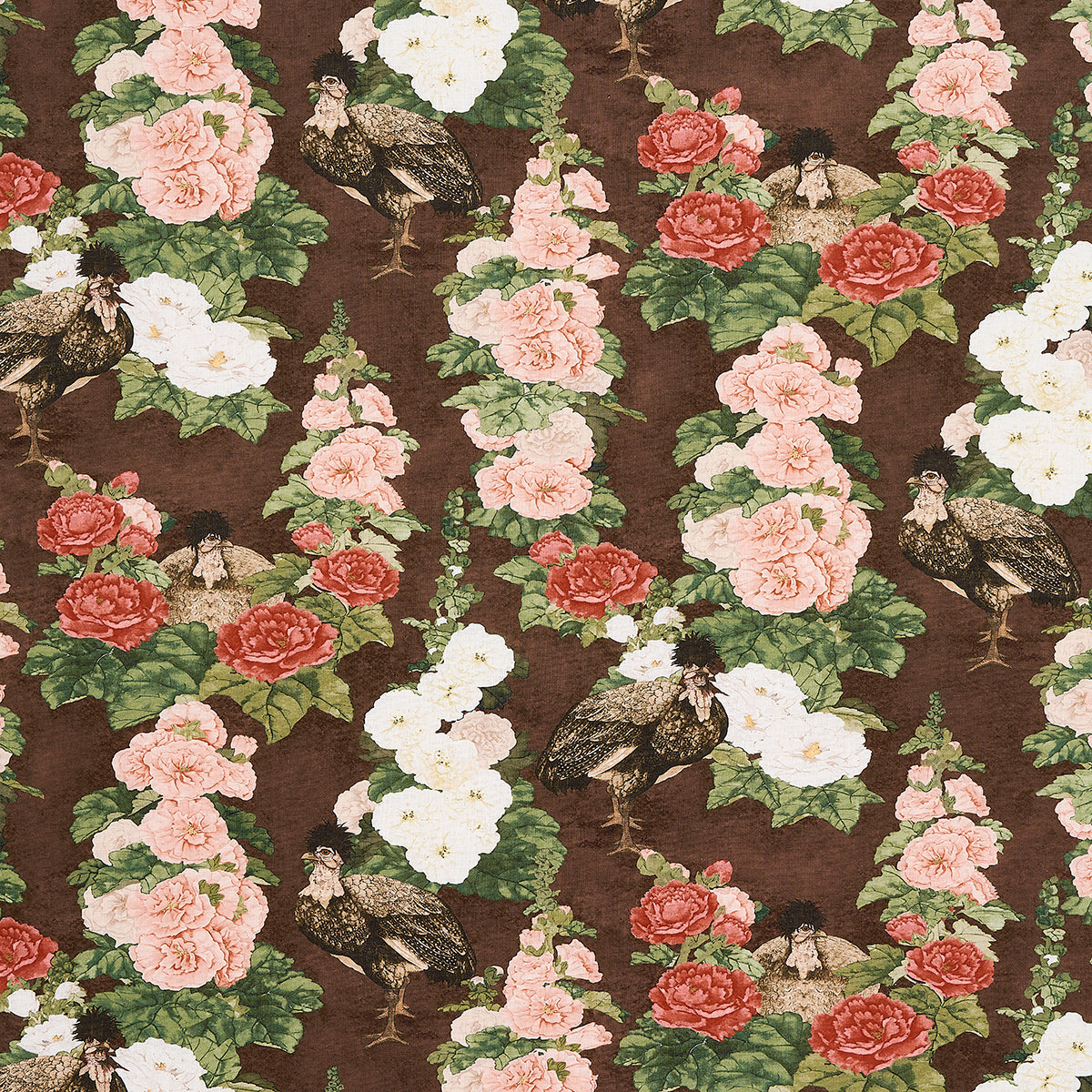 LADY-HOLLYHOCK-BROWN-SCHUMACHER-181041 - Schumacher Fabric