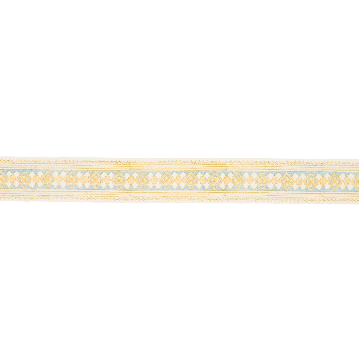 AMIRA-HAND-BLOCK-PRINTED-TAPE-YELLOW-AQUA-SCHUMACHER-181370 - Schumacher Trim
