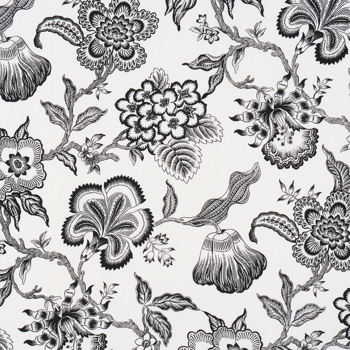 HOTHOUSE-FLOWERS-SILHOUETTE-BLACK-WHITE-SCHUMACHER-181482 - Schumacher Fabric