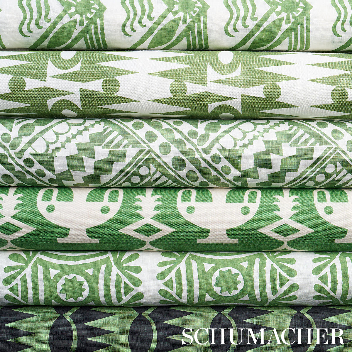 DAGGER-STRIPE-BLACK-ON-GREEN-SCHUMACHER-181532 - Schumacher Tela