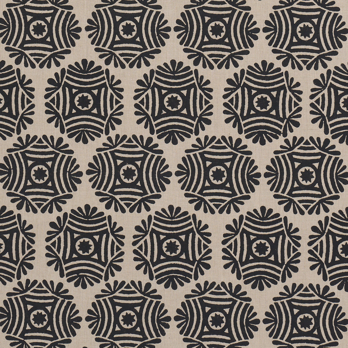 Gilded Star Hand Block - Black - Schumacher 181543 Fabric - Schumacher Fabric