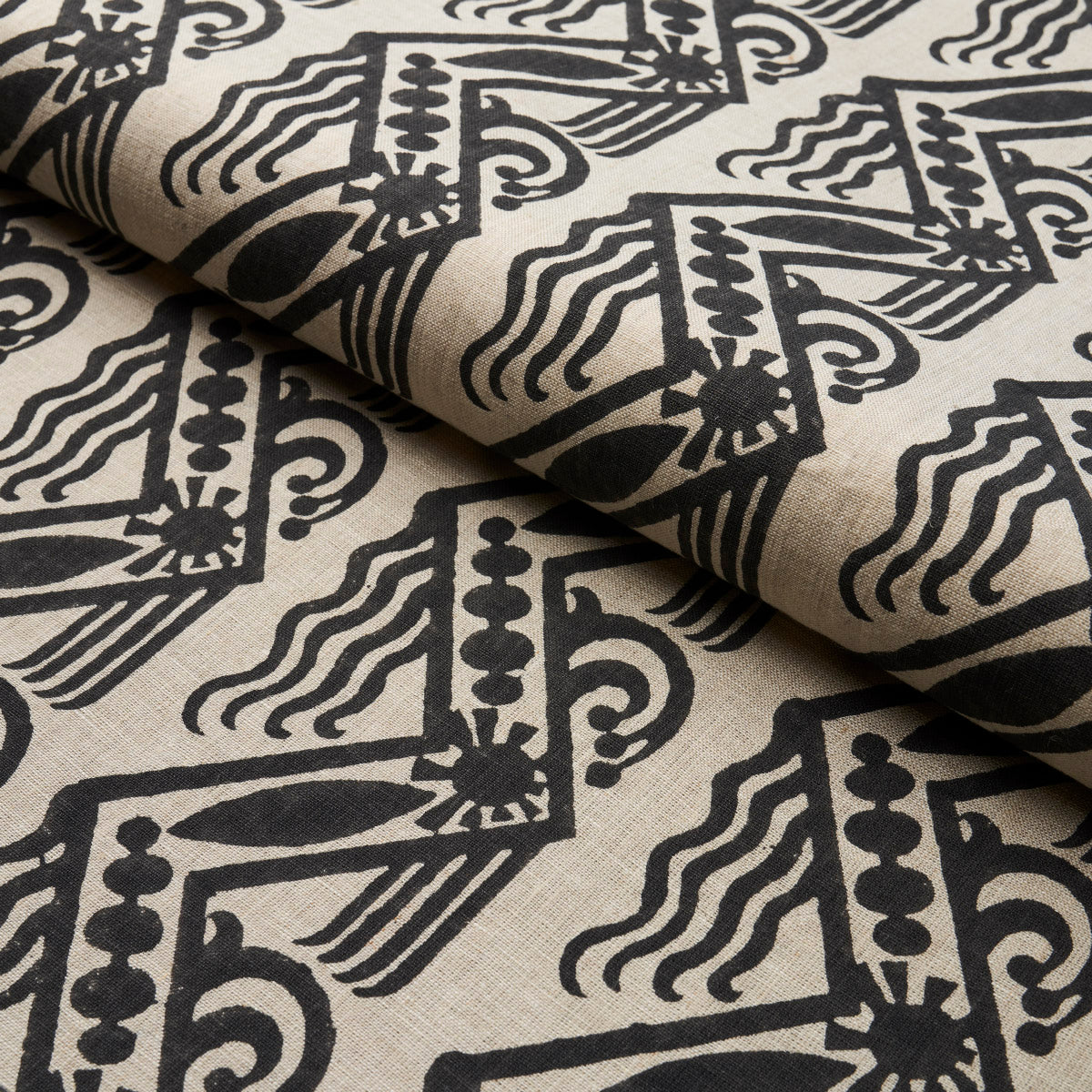 VENETIAN-ZIG-ZAG-BLOCK-PRINT-BLACK-ON-NATURAL-SCHUMACHER-181562 - Schumacher Fabric