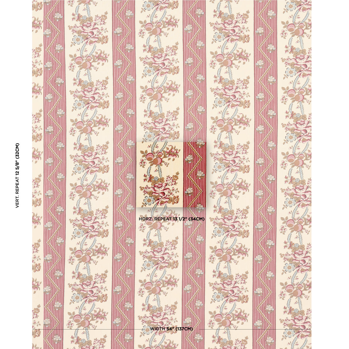 SYLVAIN-FLORAL-STRIPE-ROUGE-SCHUMACHER-181740 - Schumacher Tela