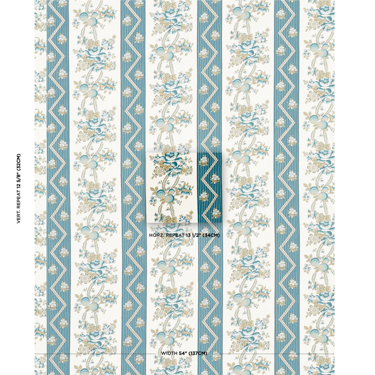 SYLVAIN-FLORAL-STRIPE-TEAL-SCHUMACHER-181741 - Schumacher Tela